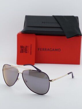 Salvatore Ferragamo SF131S 736 Aviator Sunglasses - Gold & Black / Purple